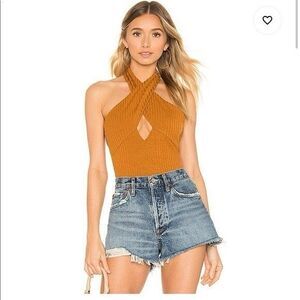 House of Harlow X Revolve Linde Cross Chest Cut Out Ribbed Bodysuit Size XS